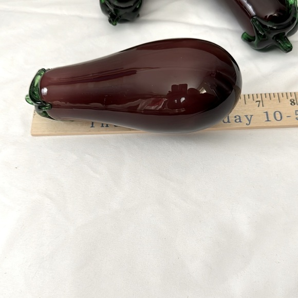Art Glass Handblown Eggplants in Woven Flat Stake Basket - Picture 4 of 9